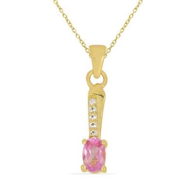 BUY 14K GOLD PINK TOPAZ GEMSTONE CLASSIC PENDANT WITH WHITE DIAMOND